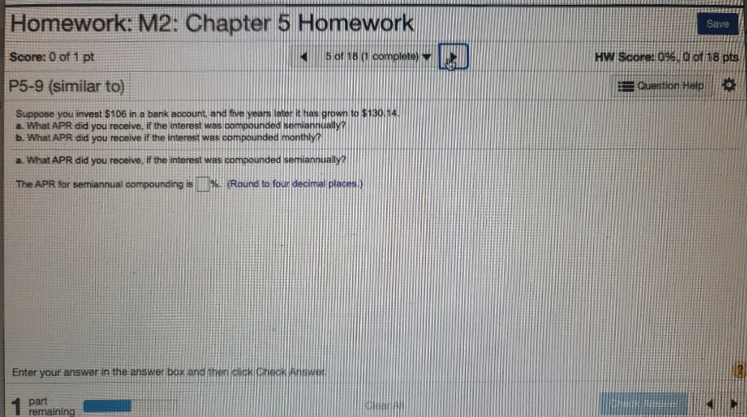 The APR is Homework: M2: Chapter 5 Homework Save Score: 0
