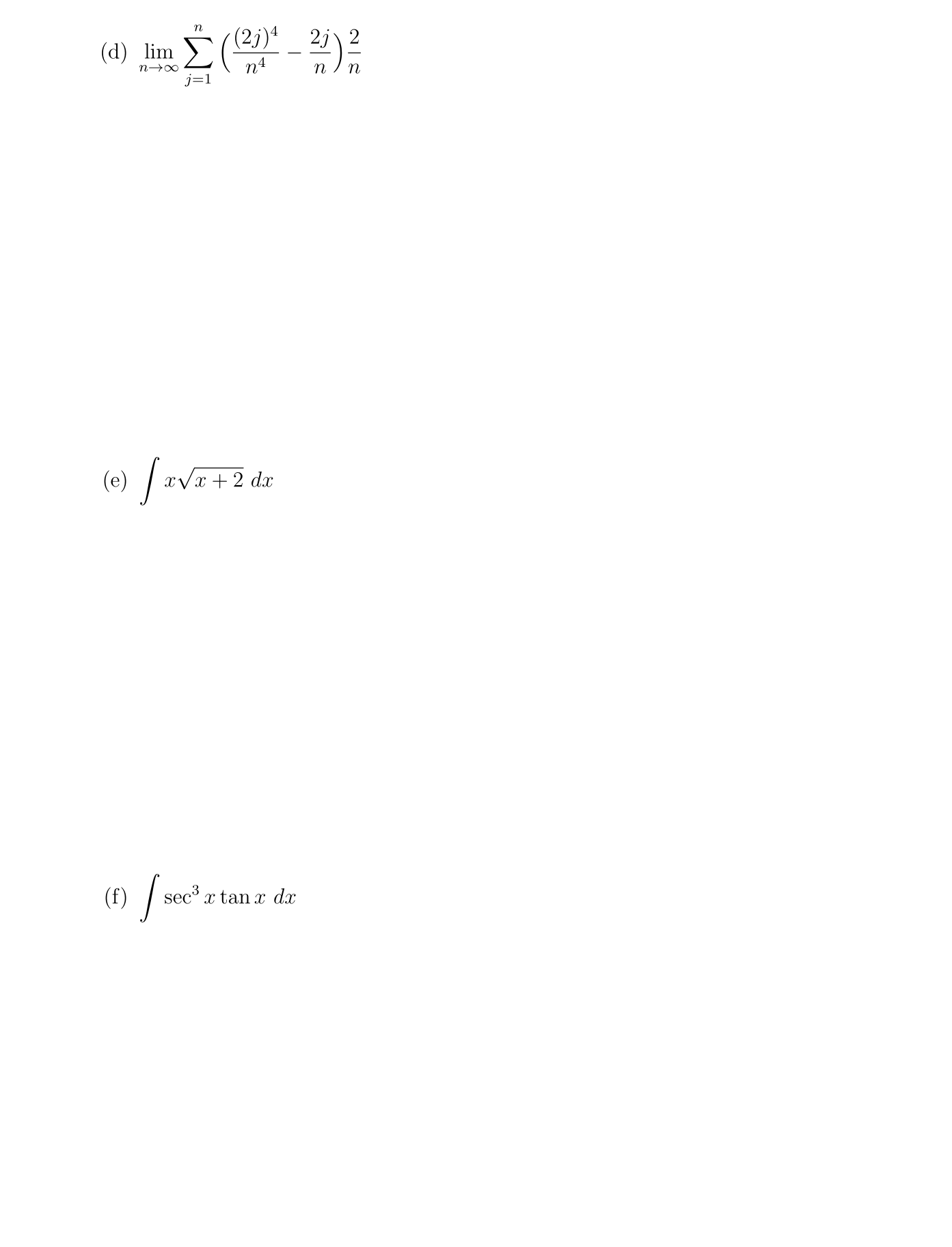 + 2 da (f) sec's x tan x dx