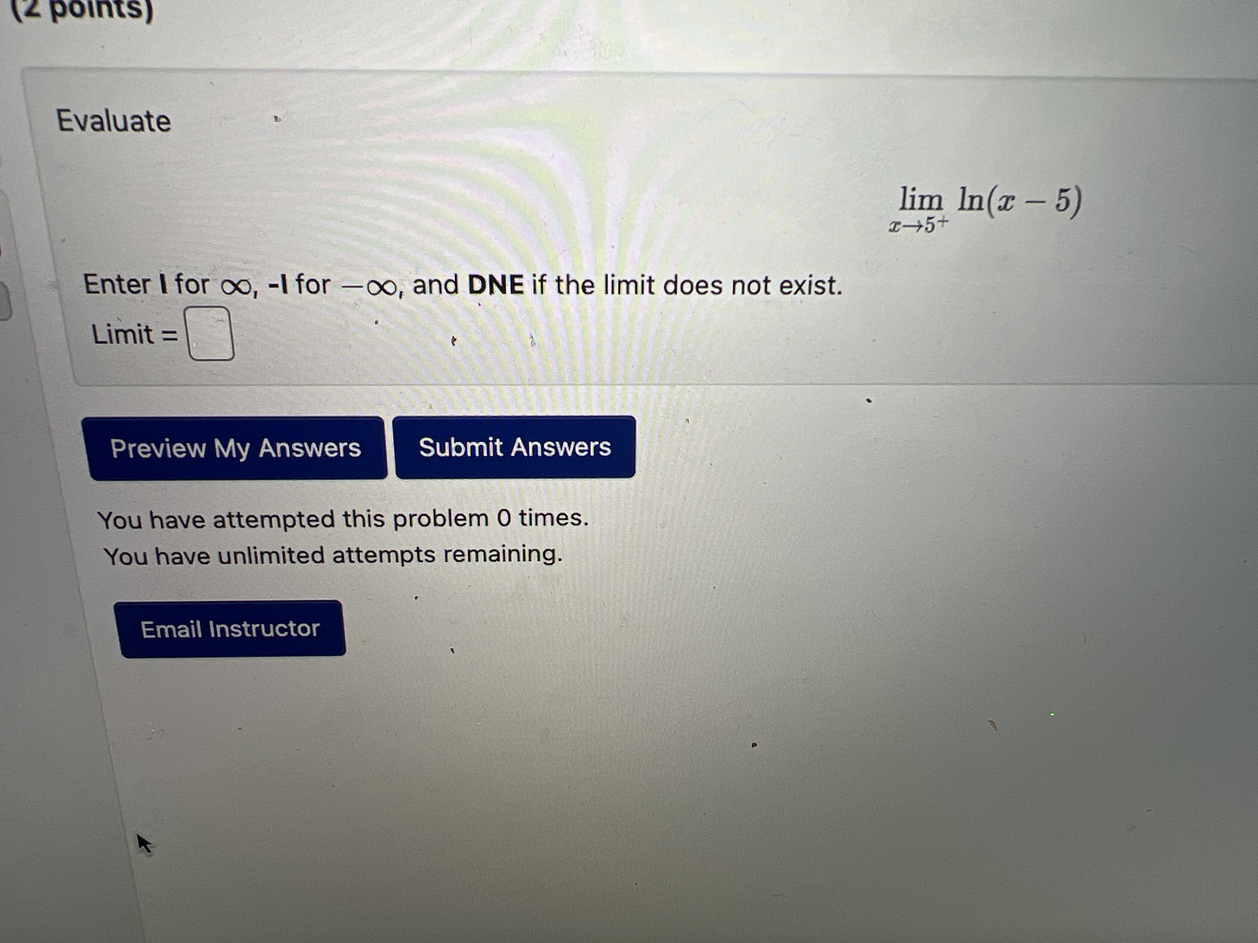 oo, -I for -oo, and DNE if the limit does not exist.