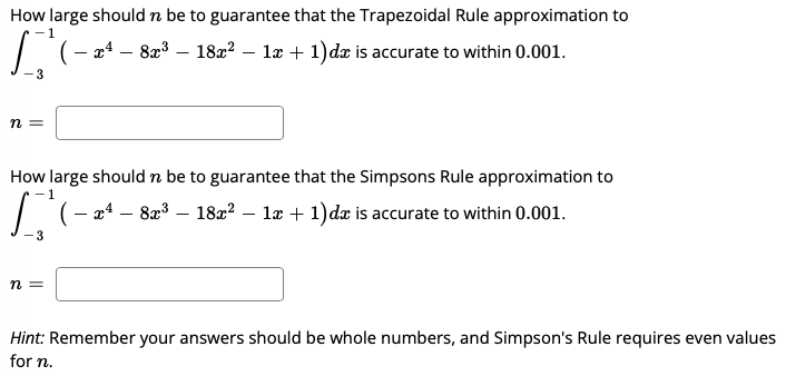 a decimal) and the relative error (as a percentage) in approximationg the