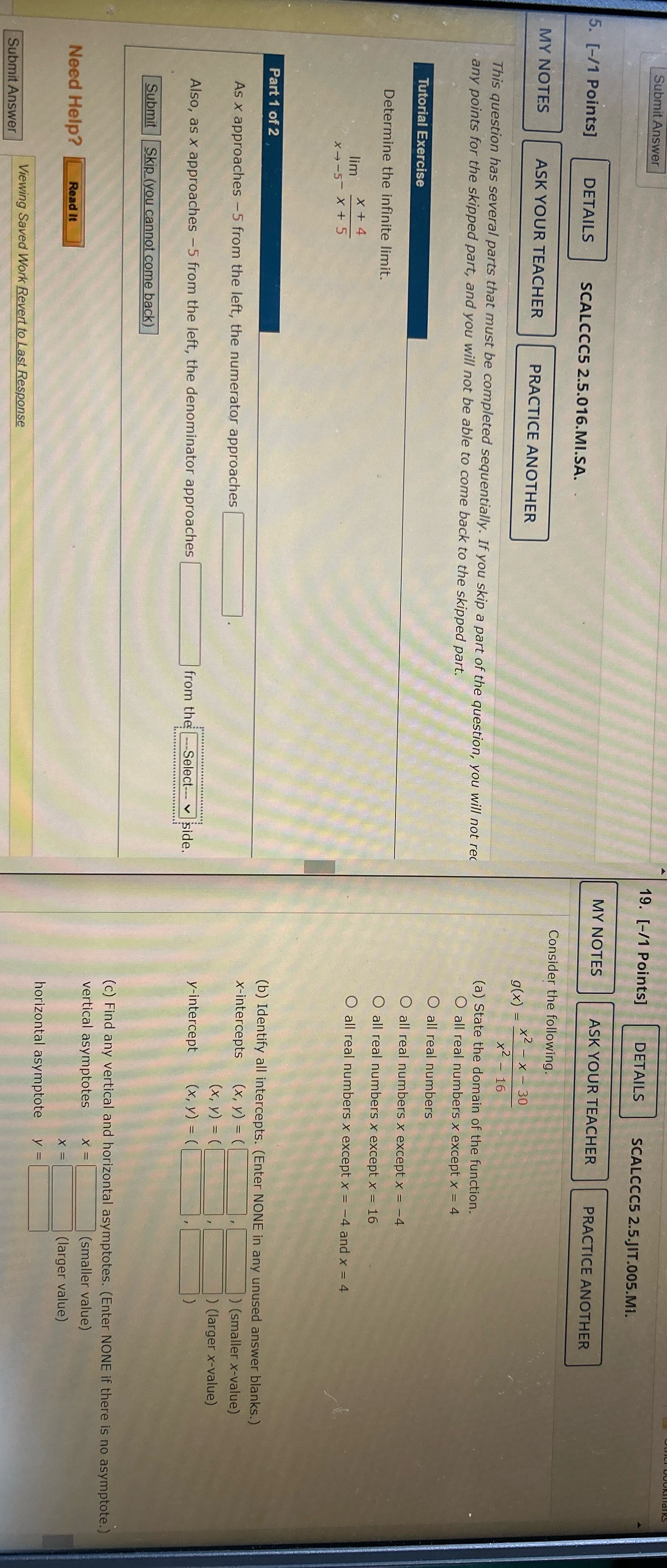 19. [-/1 Points] DETAILS SCALCCC5 2.5.JIT.005.Mi. MY NOTES ASK YOUR TEACHER PRACTICE