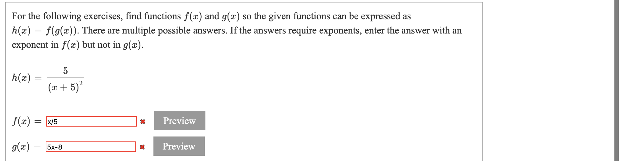 functions f(x) and g(x) so the given functions can be expressed as