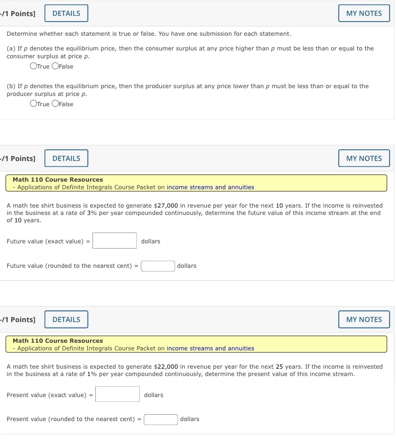 or false. You have one submission for each statement. (a) If p