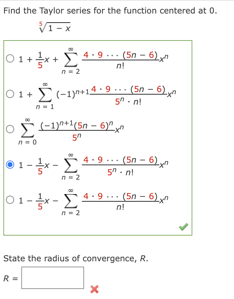  Find the Taylor series for the function centered at 0. 1