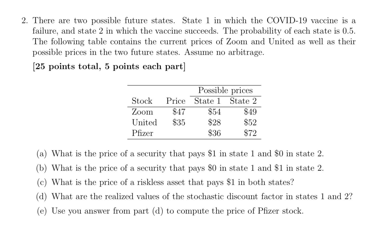  . There are two possible future states. State 1 in which