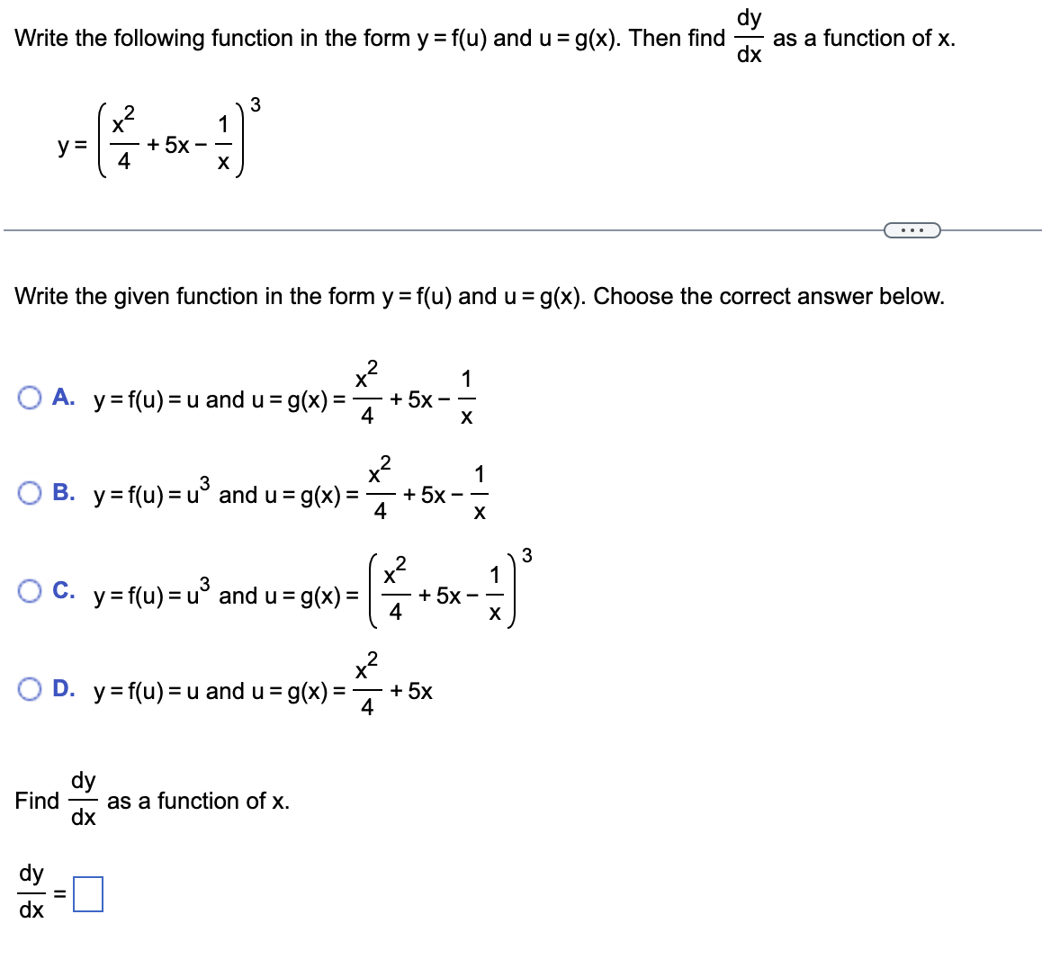 and u = g(x). Then find dx as a function of x.