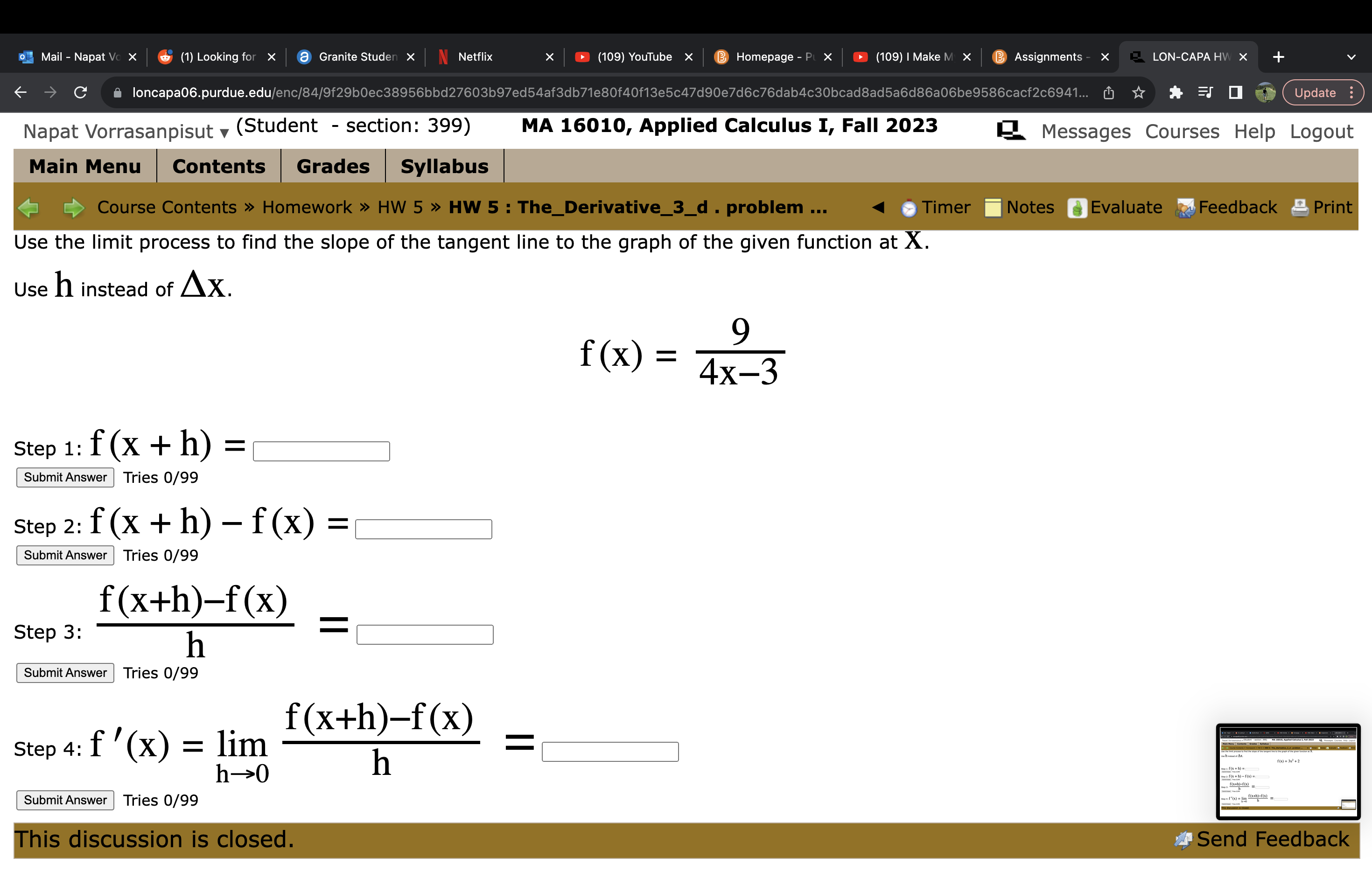 =[ Submit Answer Tries 0/99 f(xth)-f(x) Step 3: h Submit Answer Tries