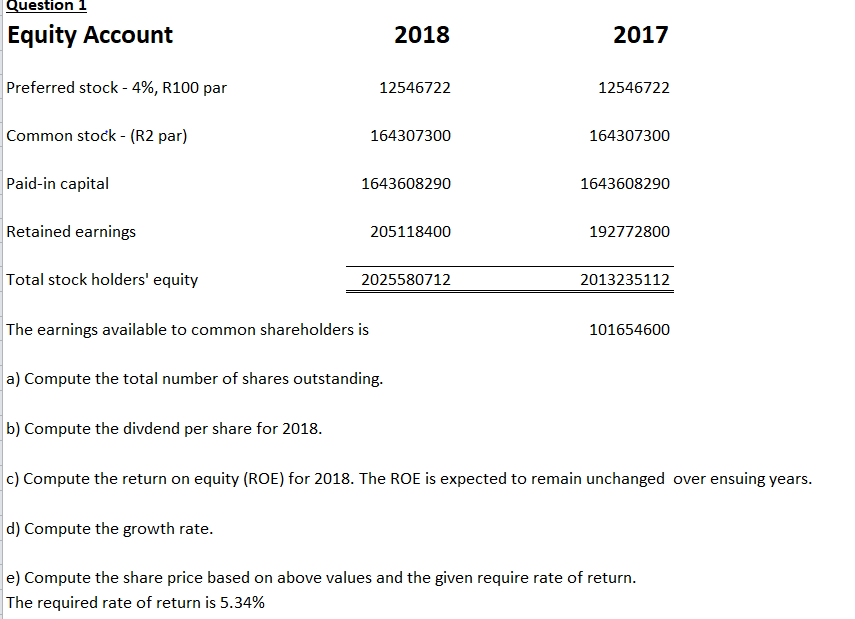 an indication how to obtain the ROE but I am bit stuck