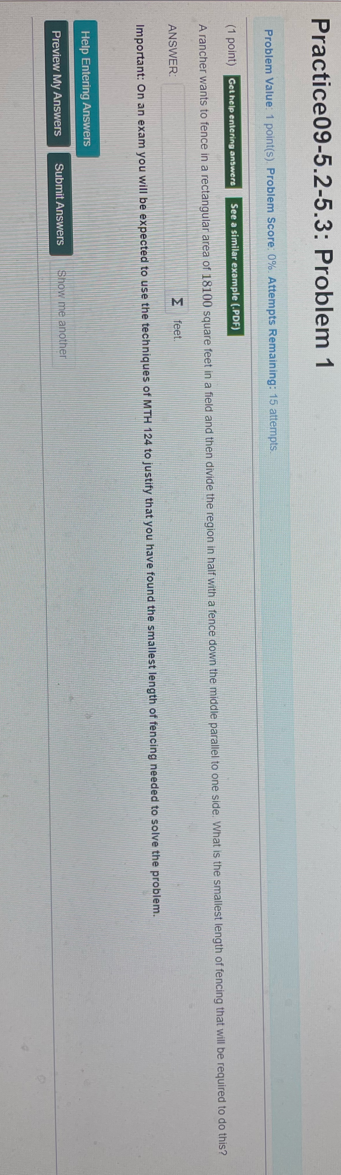 Attempts Remaining: 15 attempts. (1 point) Get help entering answere See a