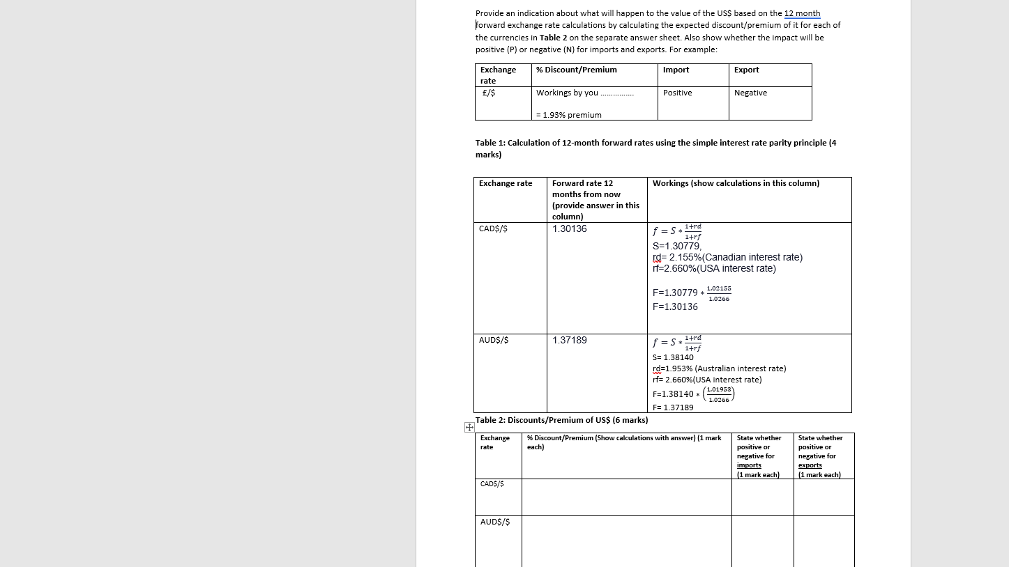  Need help completing table 2 based on table 1 calculations... Thanks
