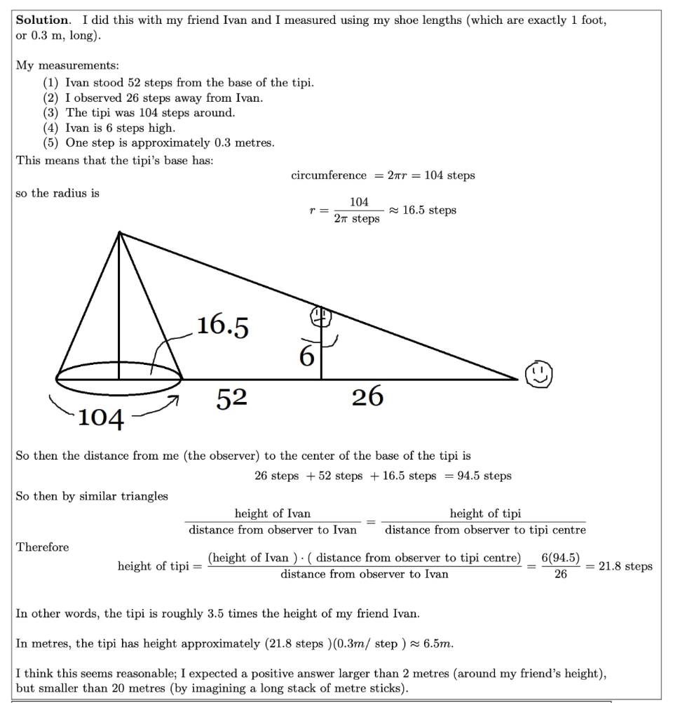 1 on Written Assignment 1 ("the tipi problem"): One person ("the observer")