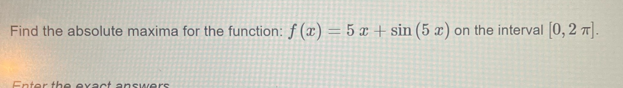 5 x + sin (5 a ) on the interval [0, 2