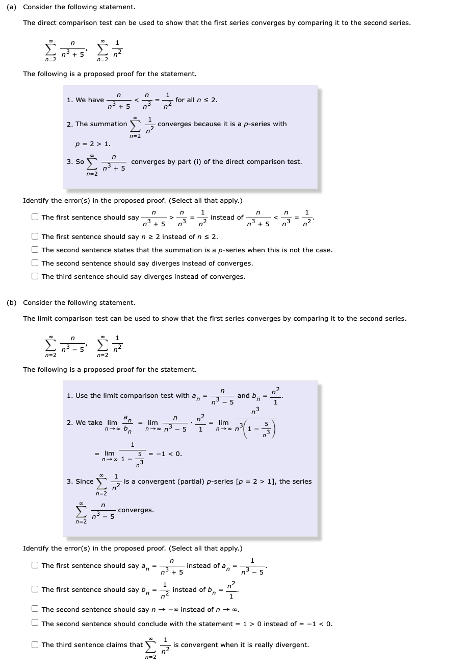 used to show that the first series converges by comparing it to