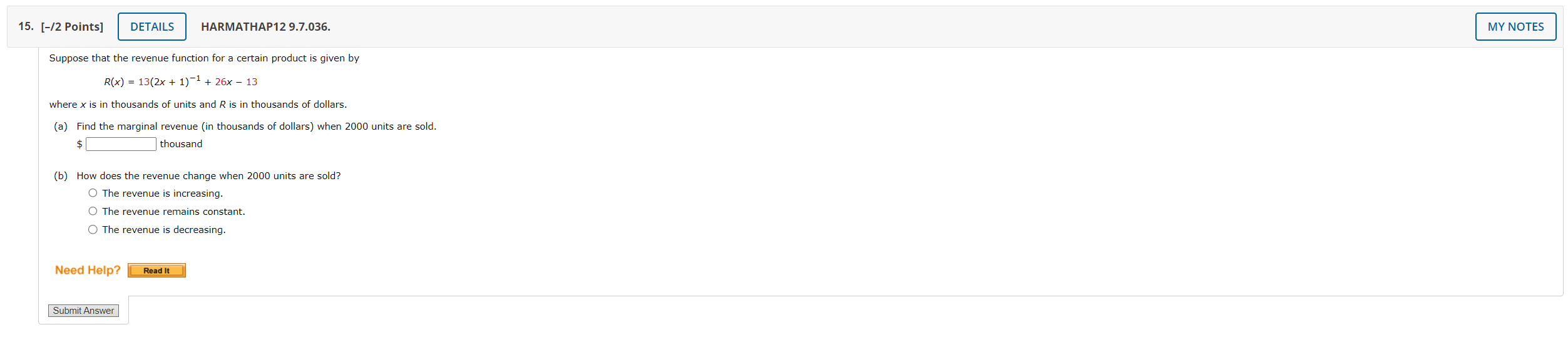 - 4x3 + 9)8 h' ( x ) = Need Help? Read