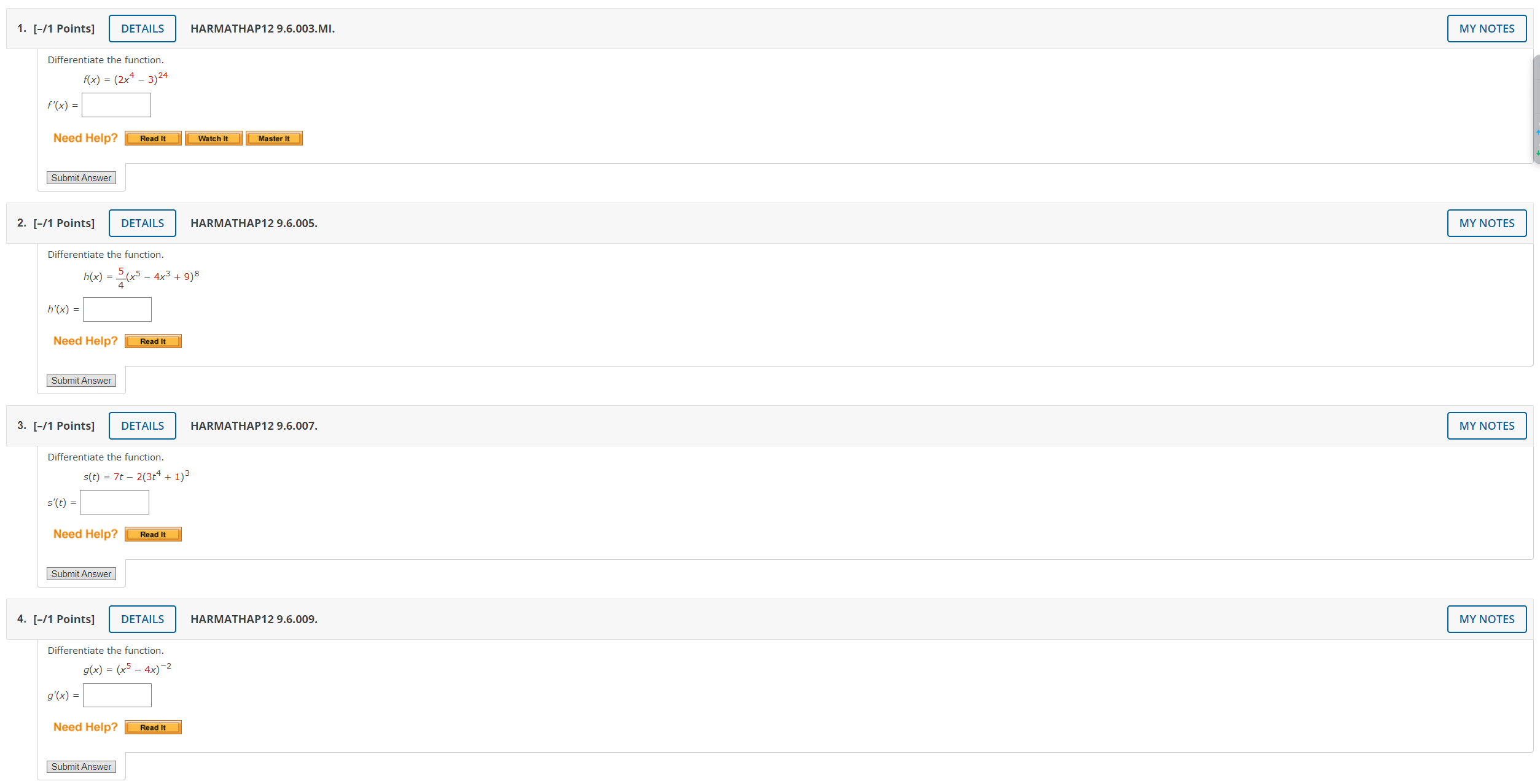 t ) = Need Help? Read It Submit Answer 4. [-/1 Points]