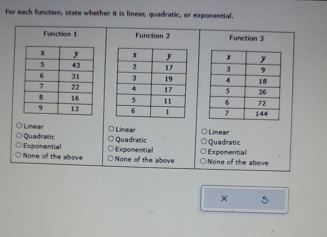 Function 1 Function 2 Function 3 X X 5 43 2 17