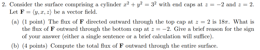  2. Consider the surface comprising a cylinder x2 + y2 =