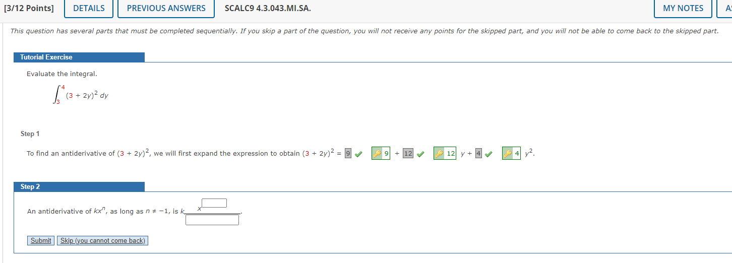 An antiderivative of x", as long as n # -1, is 7