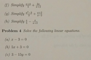 Simplify (h) Simplify Problem 4 Solve linear equations. (b) fix +30