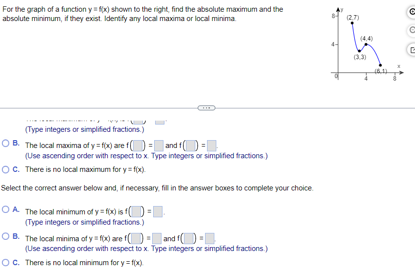 fractions.) O B. There is no absolute maximum for y = f(x)