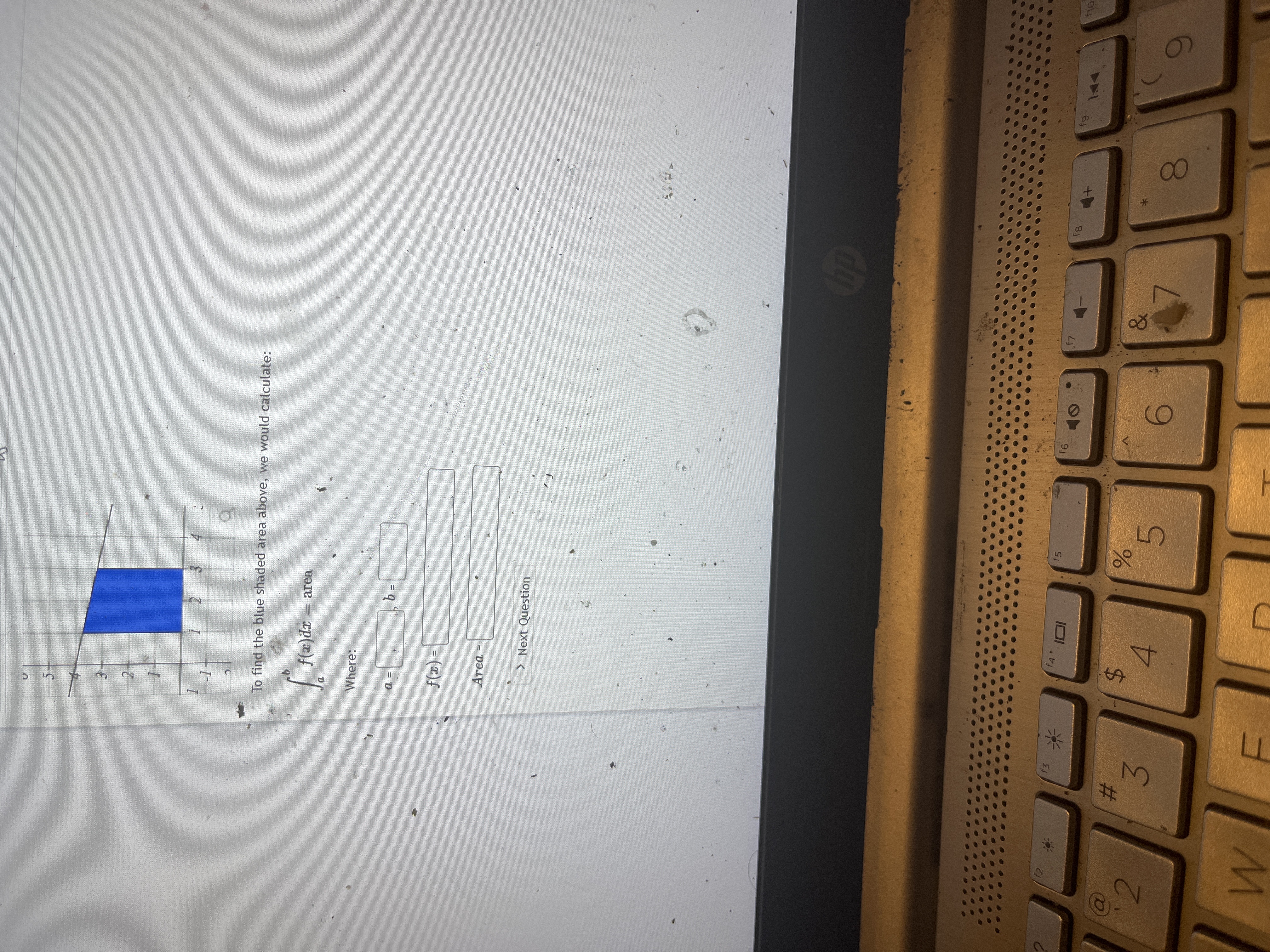 of the orange shaded region. A = > Next Question hp .