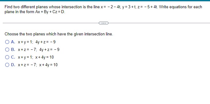 these lines. x = 4t + 8, y = 4t + 7,