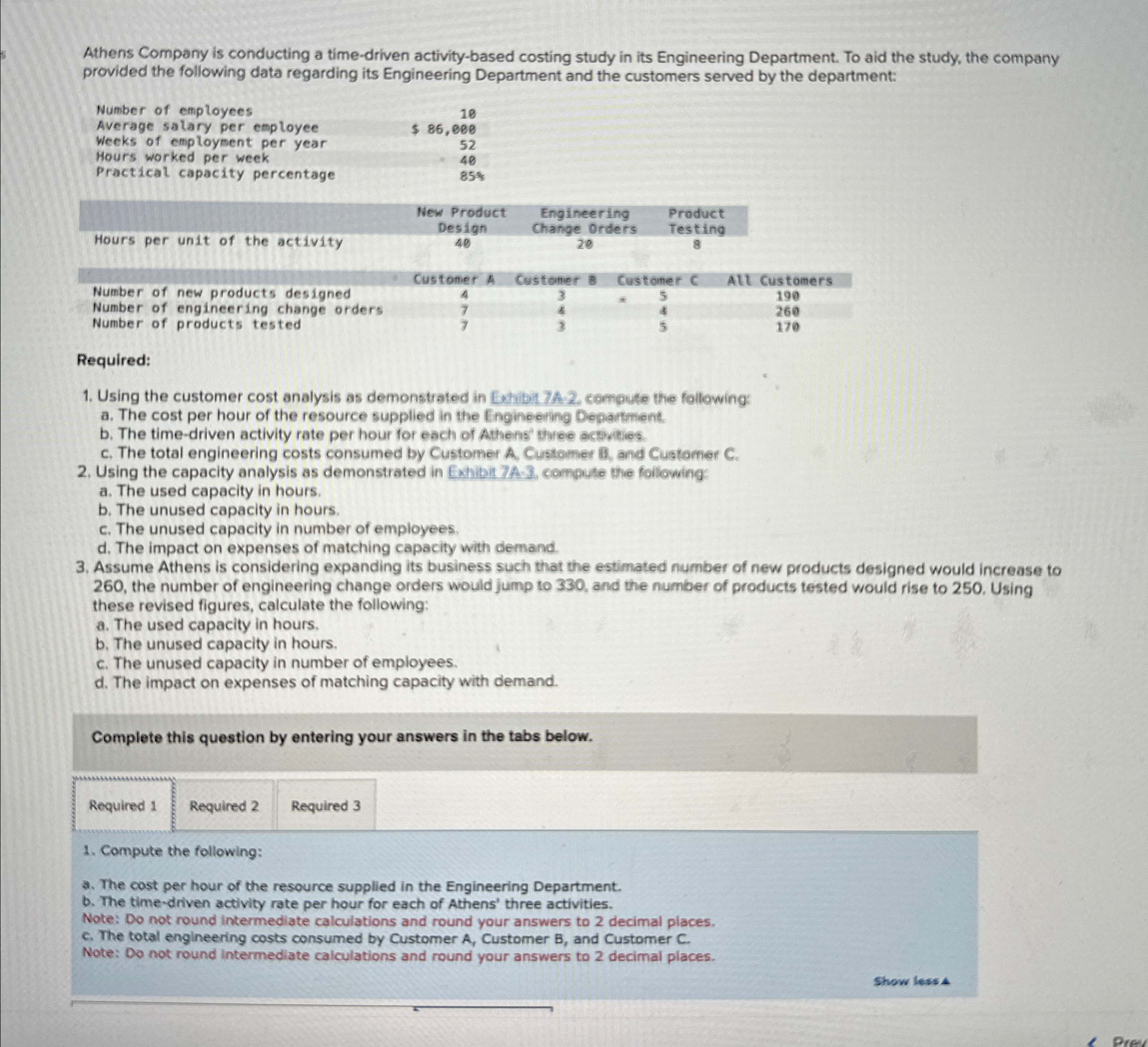 Athens Company is conducting a time-driven activity-based costing study in its