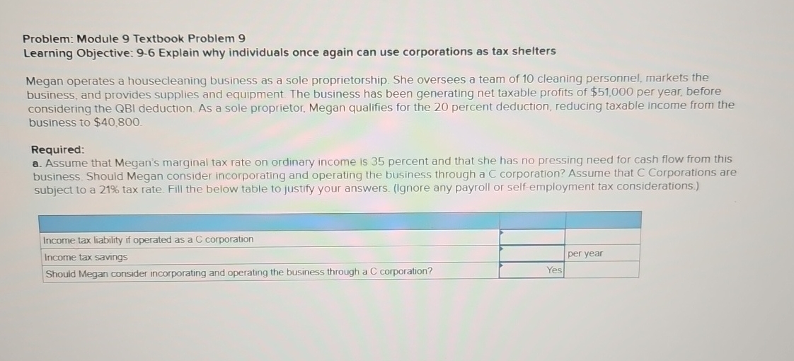 individuals once again can use corporations as tax shelters Megan operates a
