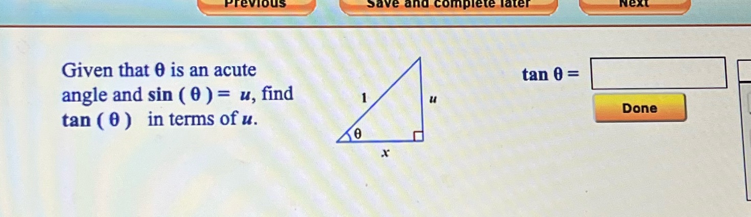 acute tan 0 = angle and sin ( 0 ) = u,