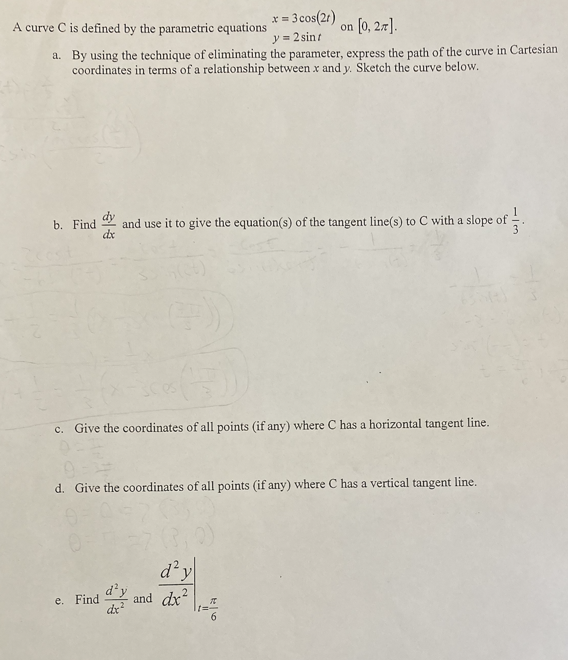 = 3cos(2t) on [0, 277]. y = 2 sint a. By using