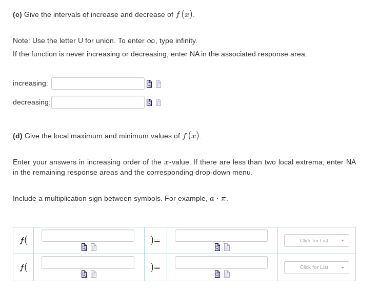 there is no horizontal or vertical asymptote, enter NA in the associated