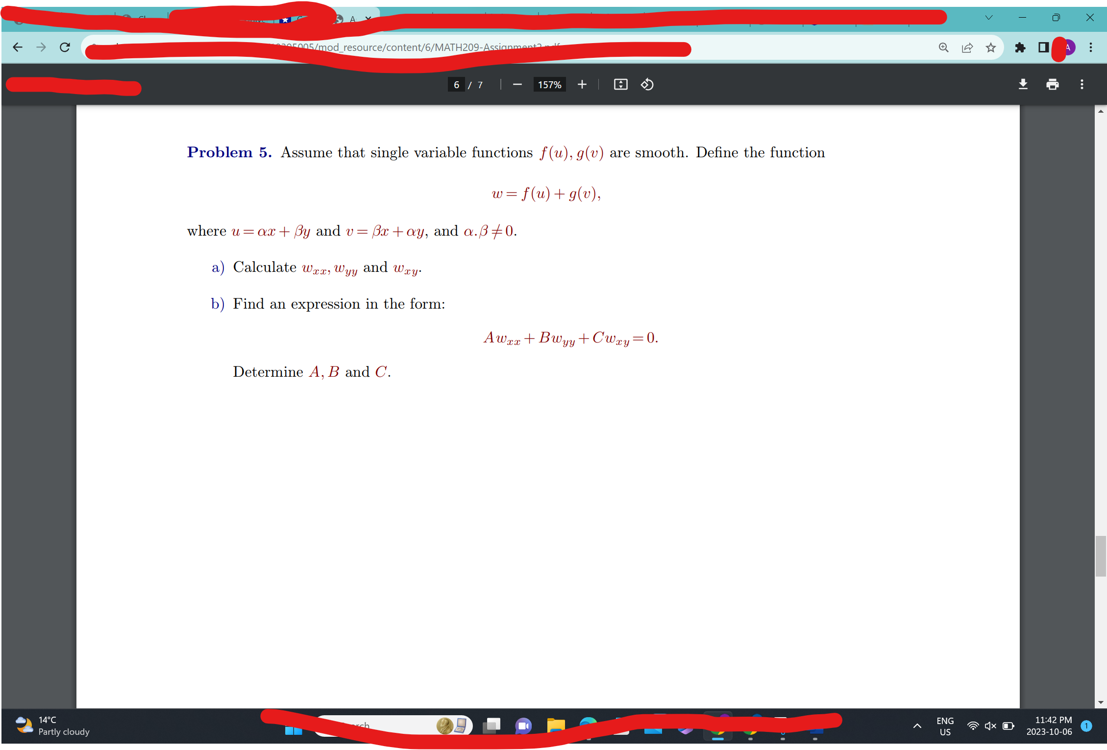 smooth. Define the function w = f(u) + g(v), where u =