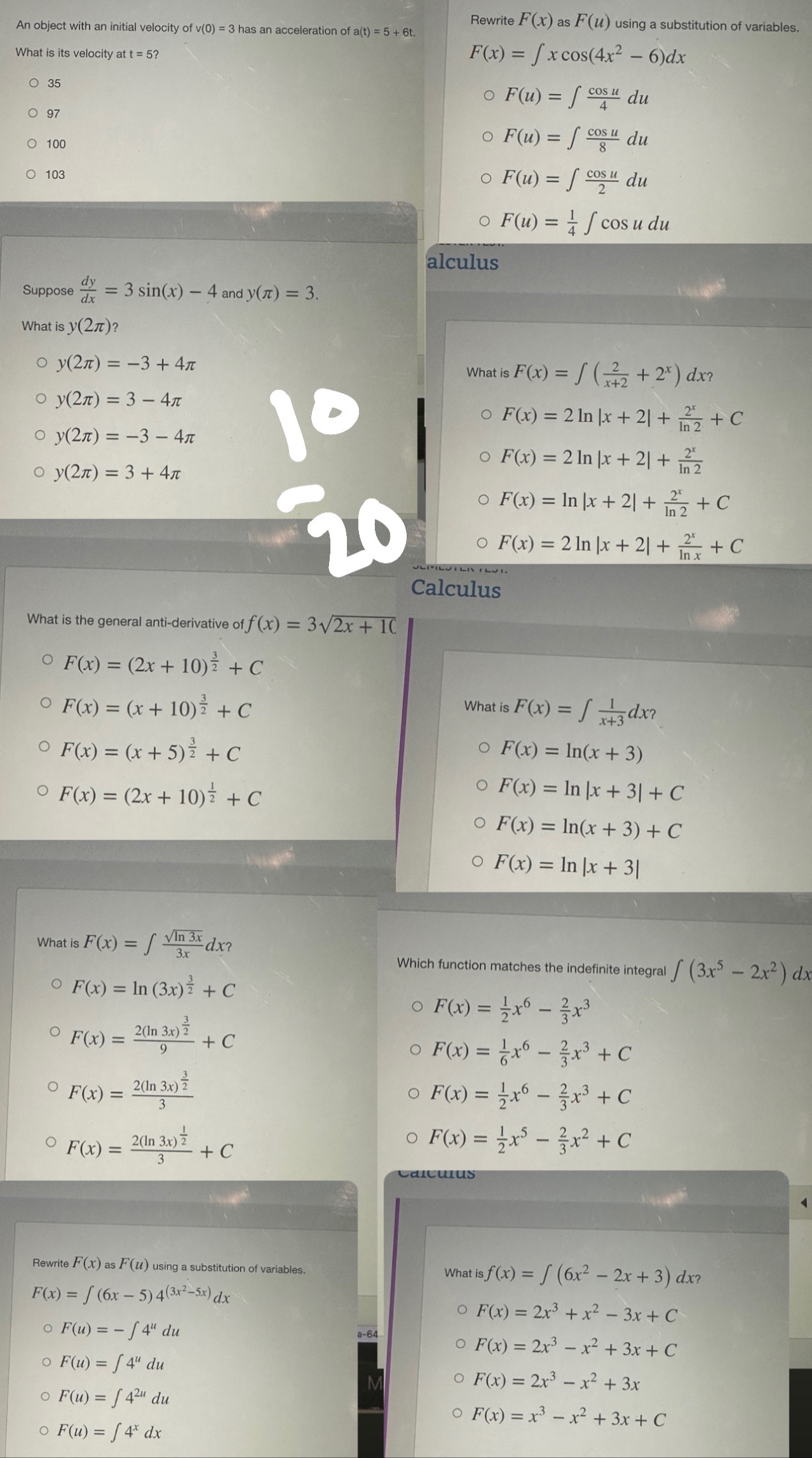 Rewrite F(x) as F(u) using a substitution of variables. An object with