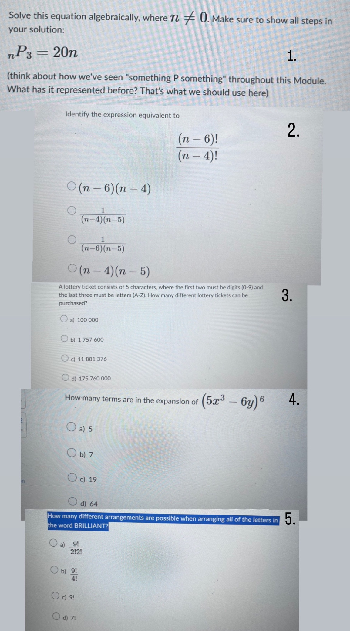  Solve this equation algebraically, where 7 - O. Make sure to