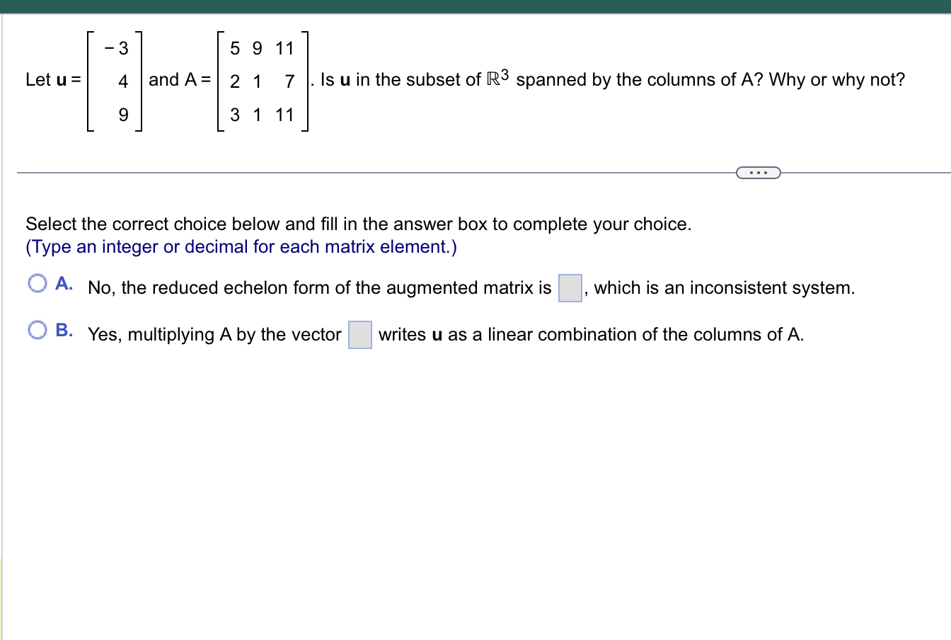2 1 7 . Is u in the subset of R3 spanned