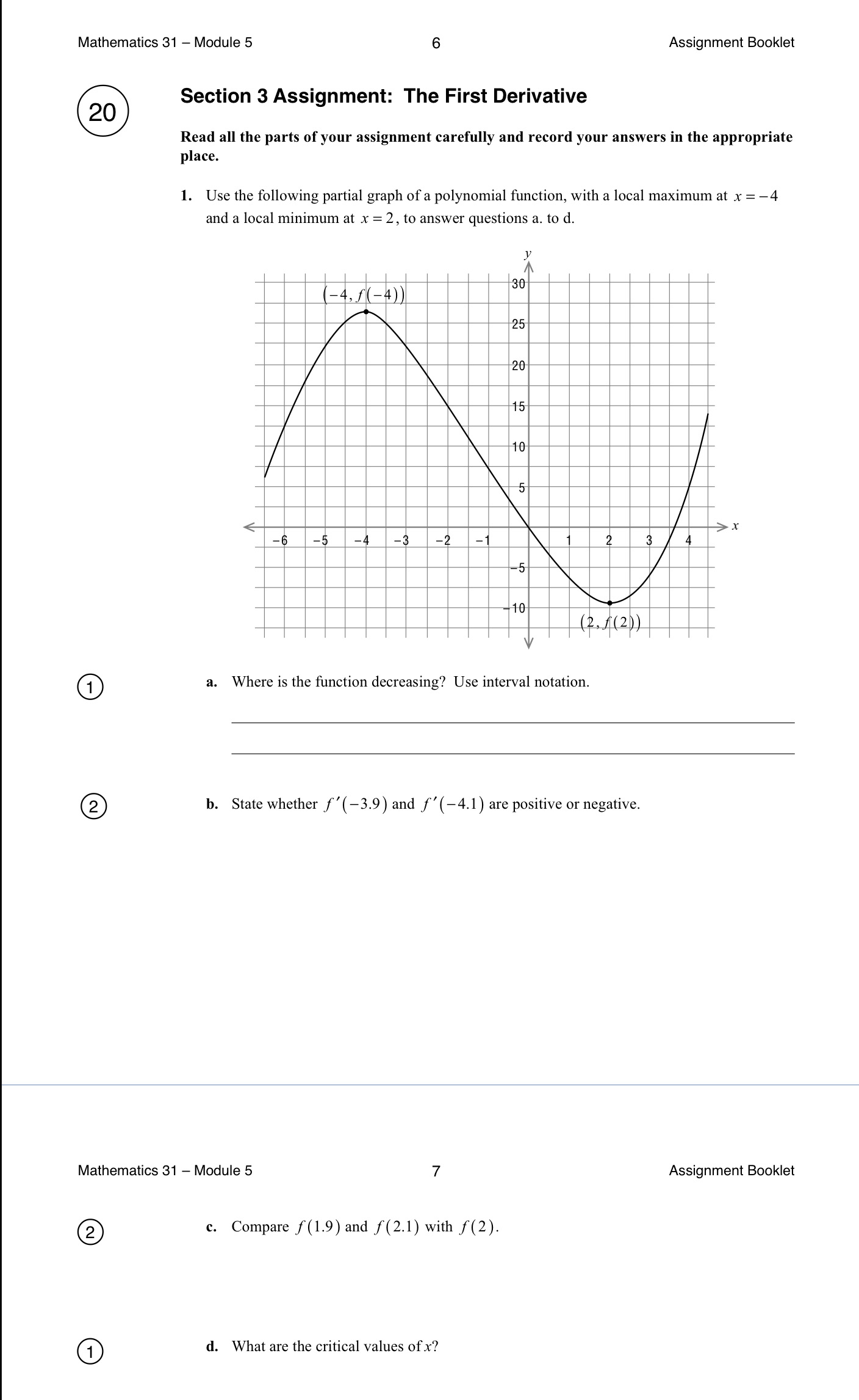  Mathematics 31 Module 5 6 Assignment Booklet Section 3 Assignment: The