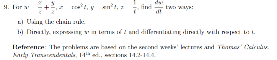 = sin't, z = -, find t two ways: dt a) Using