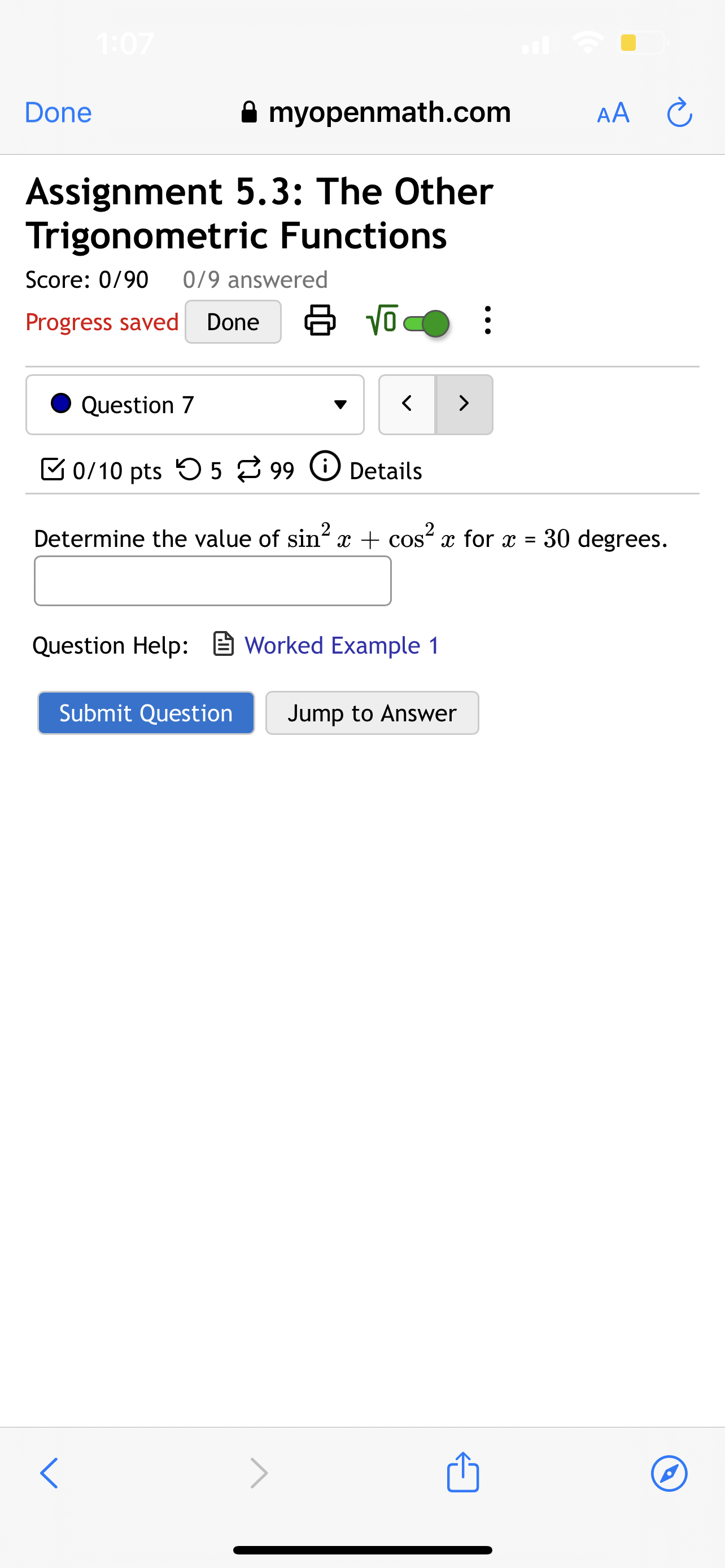 Progress saved Done (a) 'l/c. . Question 7 v B 0/10 pts