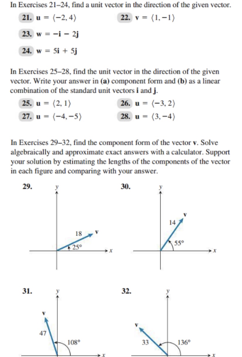 -1) 23. w = -i - 2j 24. w = 5i +