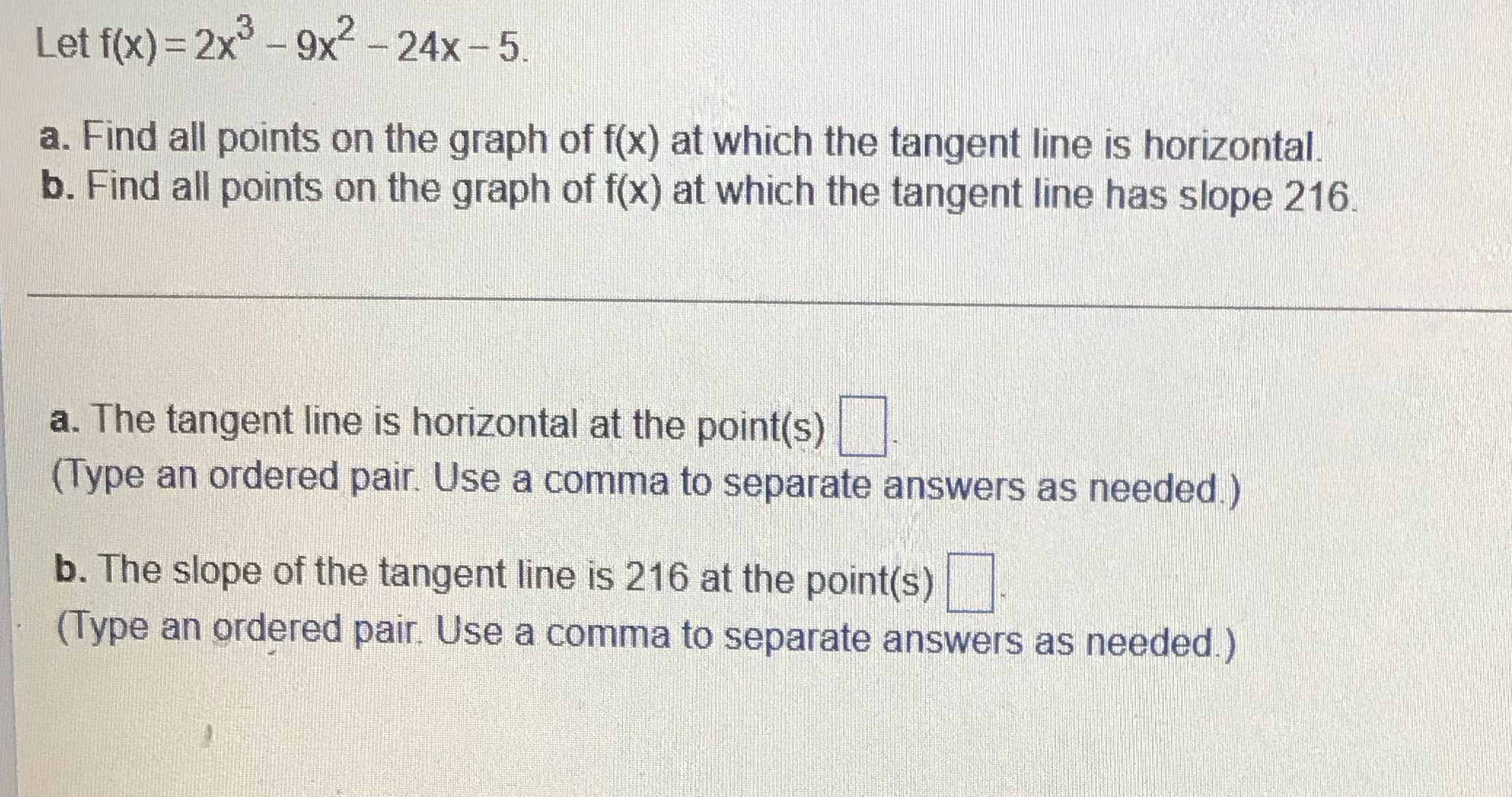 all points on the graph of f(x) at which the tangent line