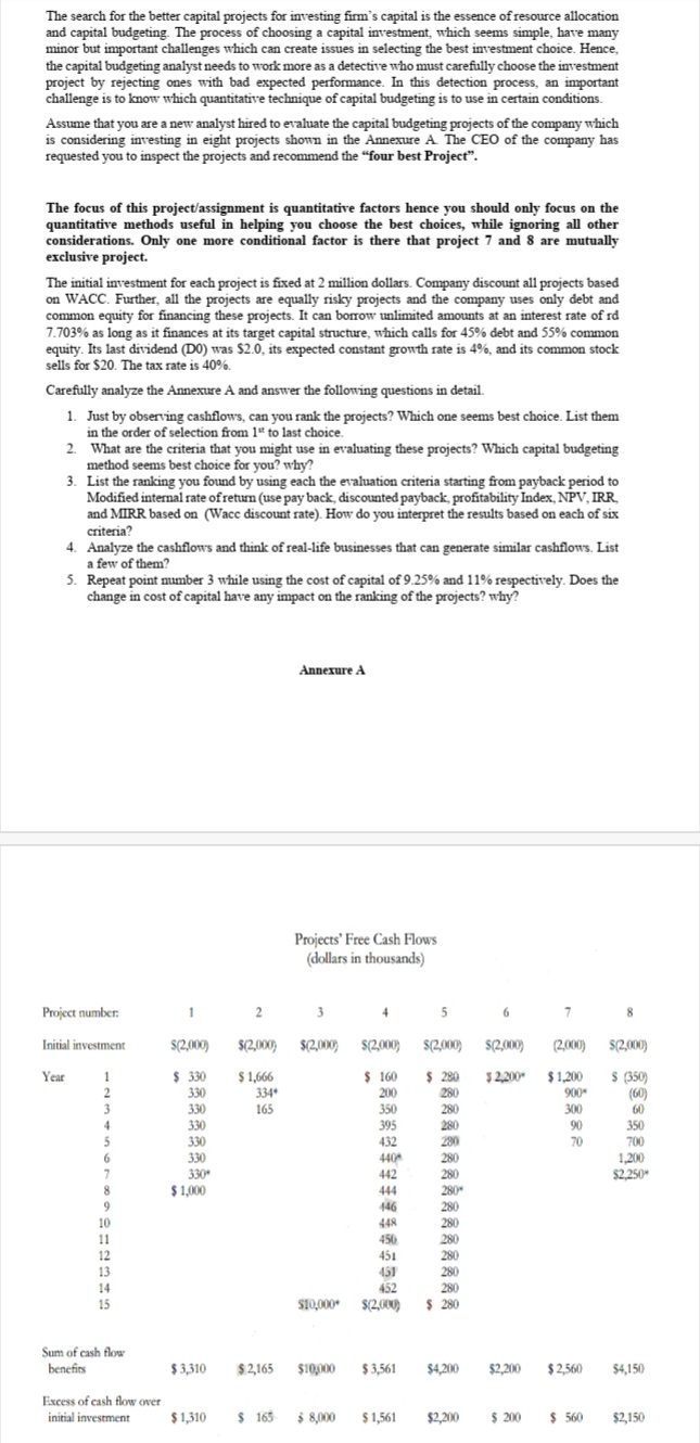  The initial investment for each project is fixed at 2 million