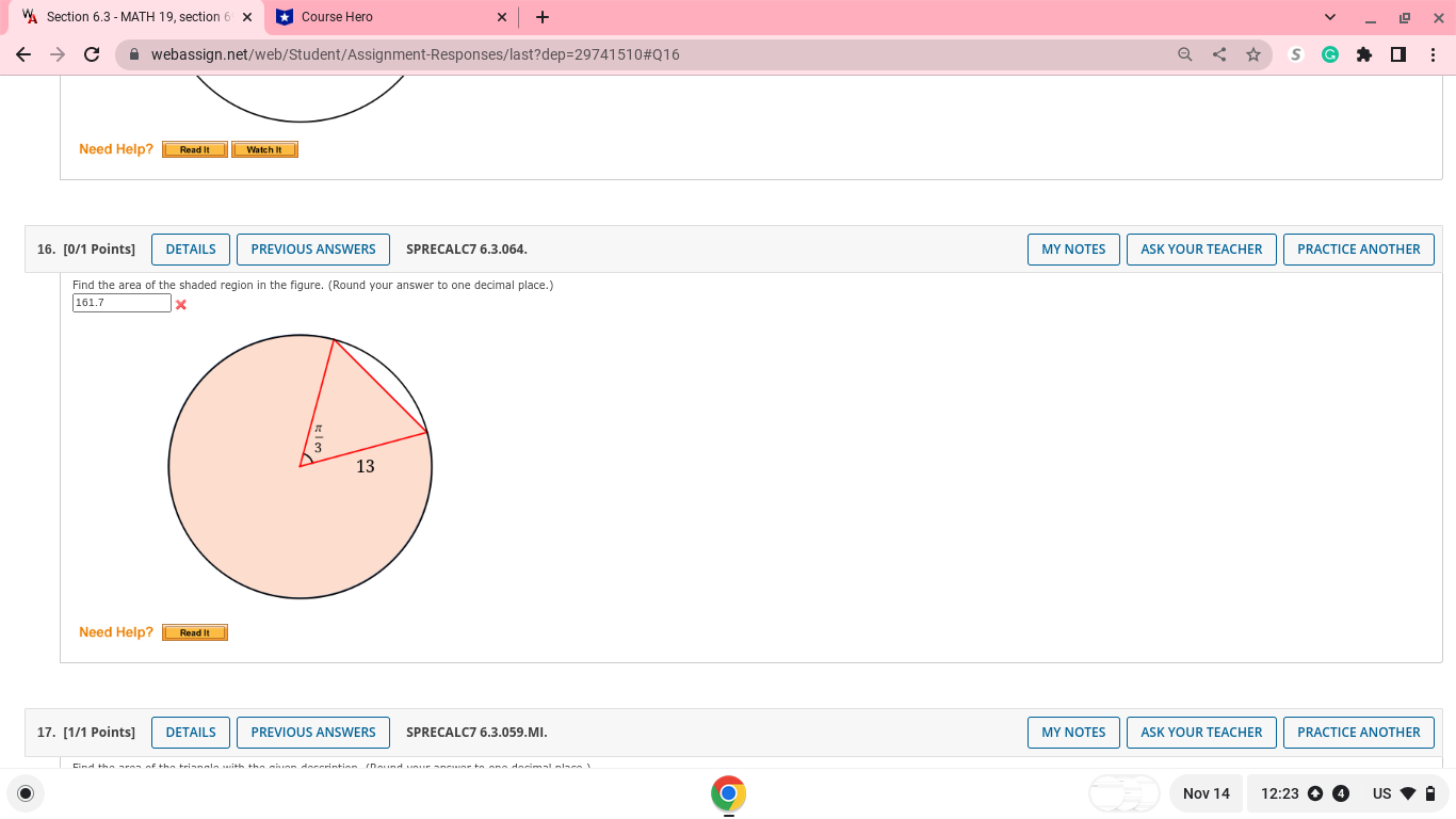 radius 12 m. (Round your answer to one decimal places.) m2 Need