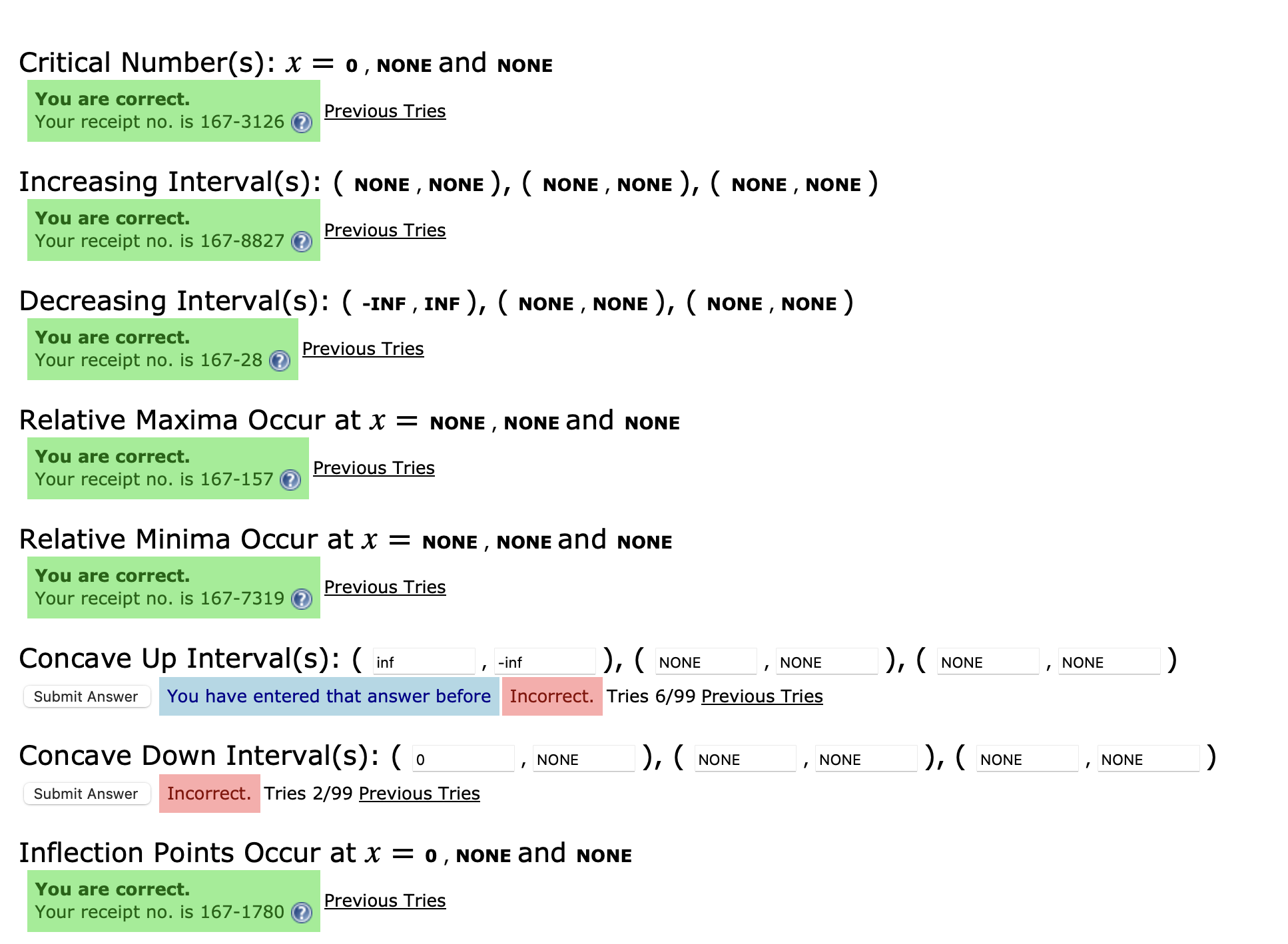 Number(s): x = -2,2and "on: You are correct. Your receipt no. is