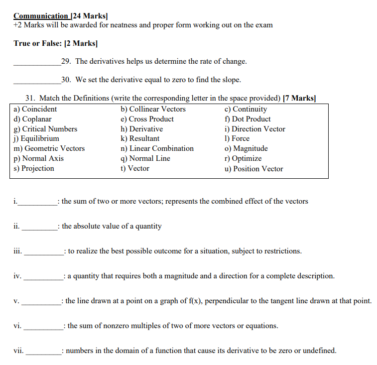  Communication [24 Marks] +2 Marks will be awarded for neatness and