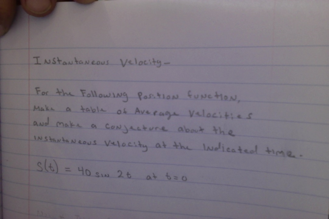 of Average Velocities and make a conjecture about the IN Starta Neous