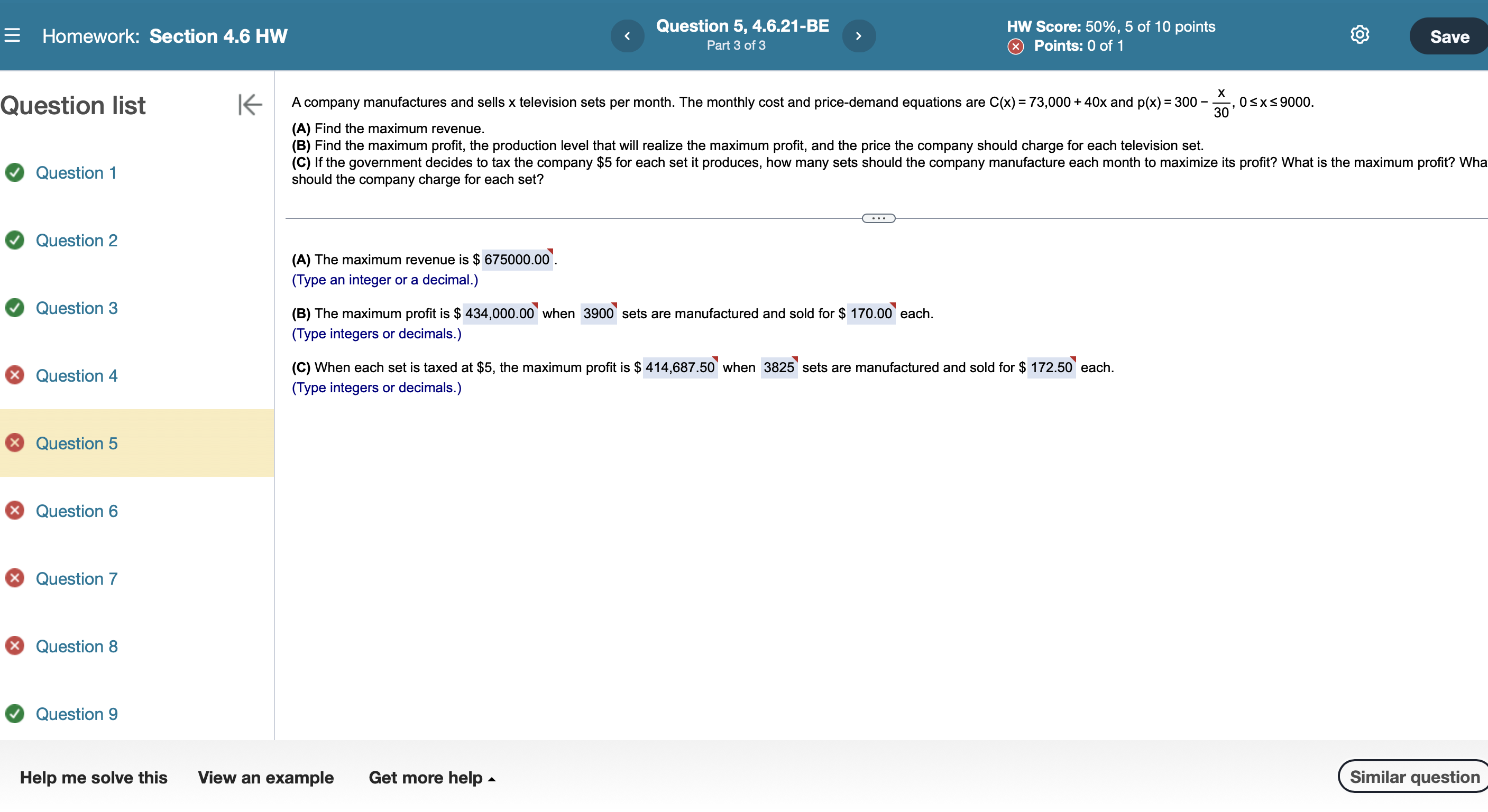 "W Score 5%. 5 of 10 points Part40f4 6) Points of1 A