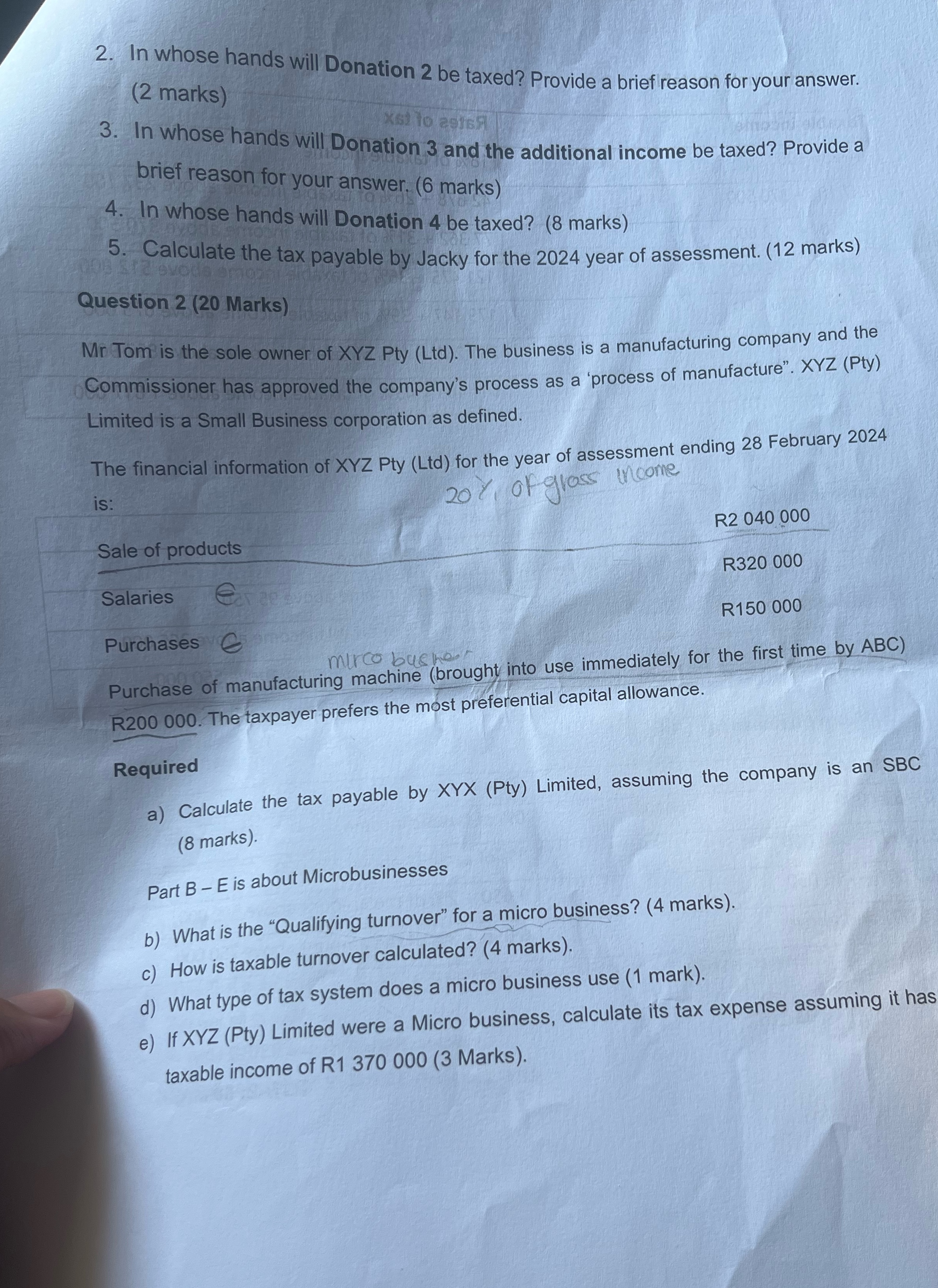 In whose hands will Donation 2 be taxed? Provide a brief