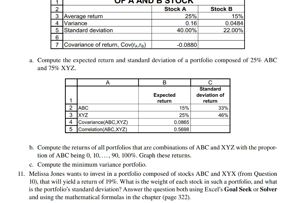 2 3 4 5 6 7 Avera e return Variance Standard deviation