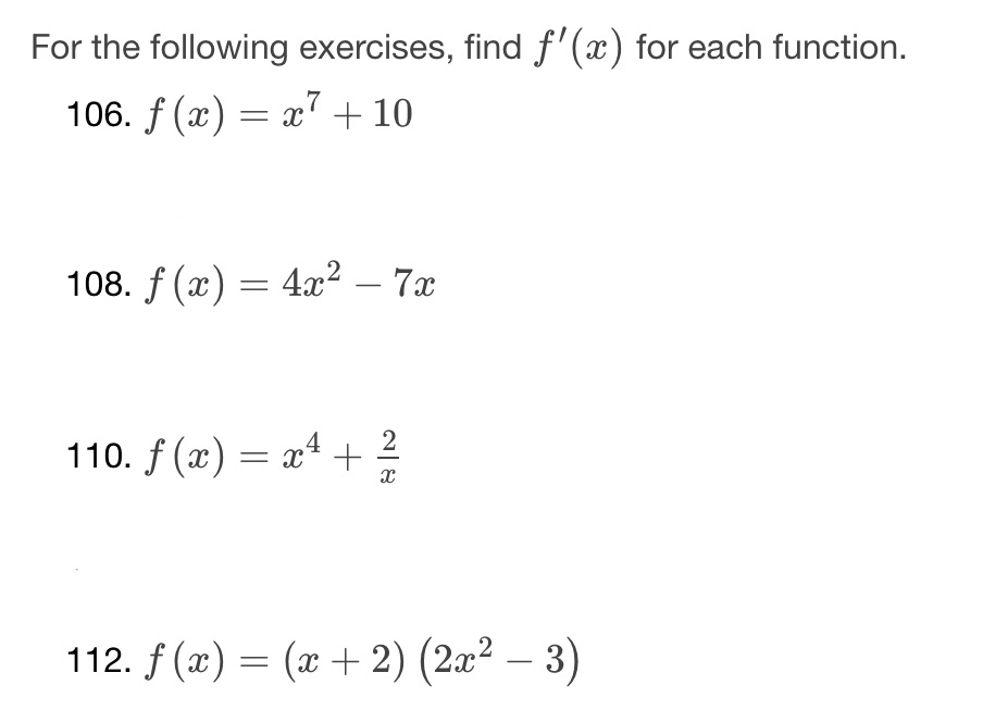 following exercises, find f (x ) for each function. 106. f (ac)
