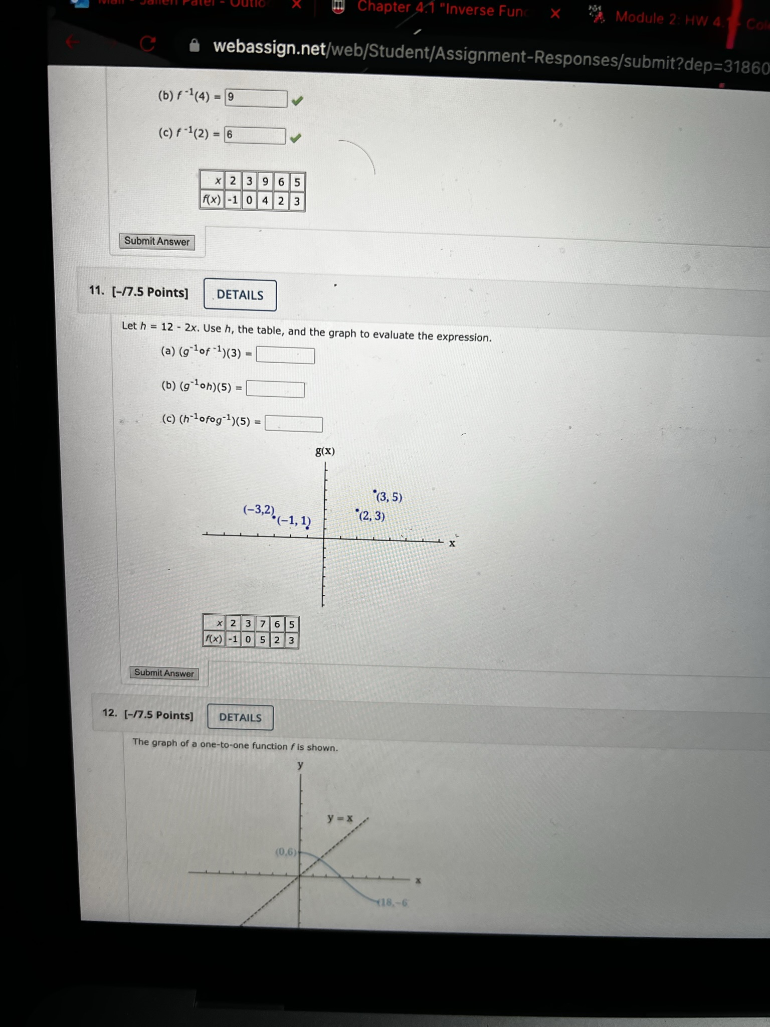 C A webassign.net/web/Student/Assignment-Responses/submit?dep=3186 ( b) f -1 ( 4 ) = 19